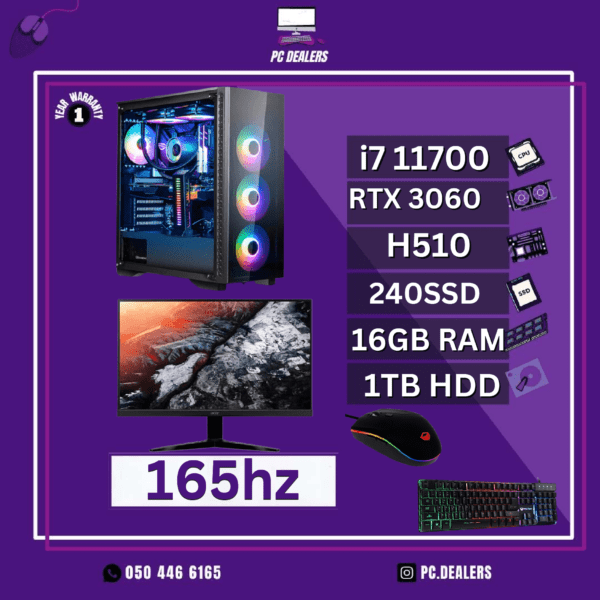 Gaming PC setup|CPU i7 11700, GPU RTX3060, 165hz monitor